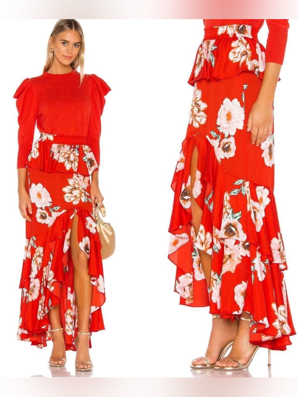 Misa Los Angeles Lucia Skirt Poppy Floral Ruffle Tiered Maxi Boho Skirt